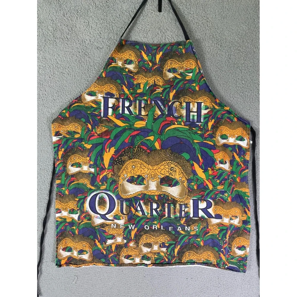 Vintage French Quarter New Orleans Mardi Gras Mask Apron Kitchen Decor 1990s‎
